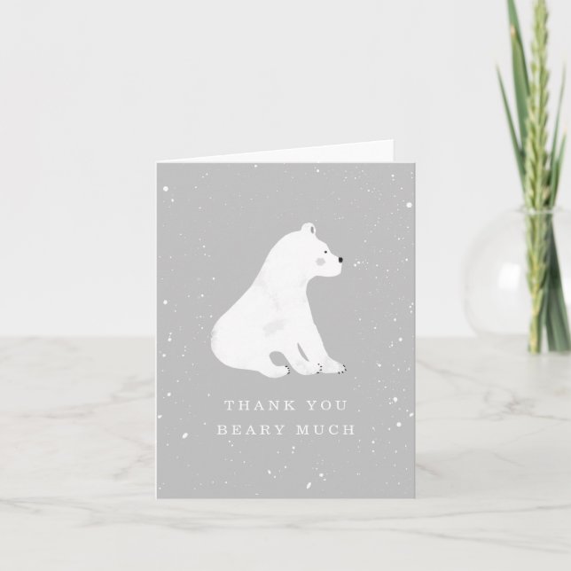 Baby Polar Bear Grått Winter Baby Shower Tack Kort (Framsida)