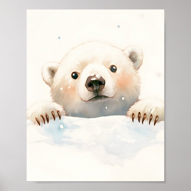 Baby Polar Bear In the Snow Nursery Room Decor Poster (Framsidan)