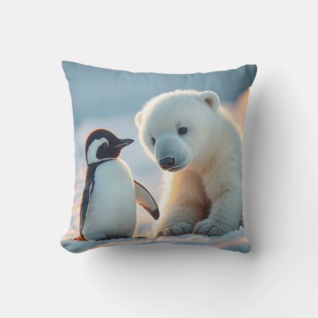 Baby Polar Bear och Penguin Pillow Cushion Kudde (Framsida)