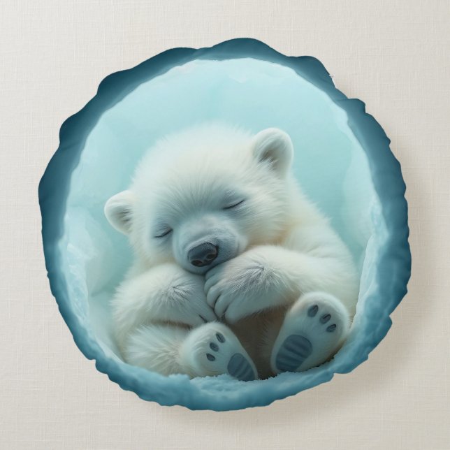 Baby Polar Bear Pillow Cushion Rund Kudde (Baksidan)