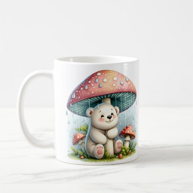 Baby Polar Bear under Mushroom Umbrella Kaffemugg (Vänster)