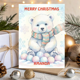 Baby Polar Bear Wonderland Kids Christmas Card Helgkort