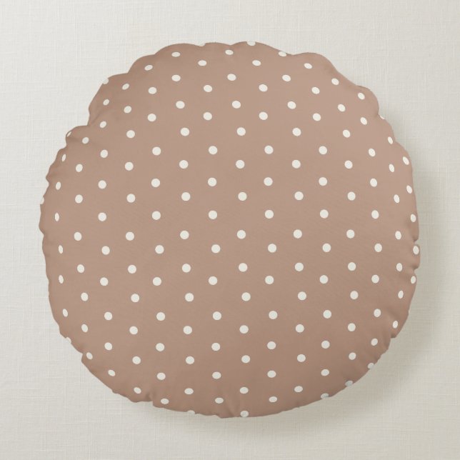 Baby polka punkt mönster på brun bakgrund rund kudde (Framsidan)