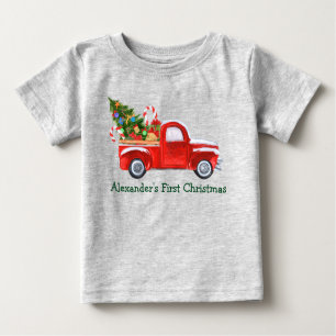 Baby Polkagrisar Grått Lastbil, första julen T Shirt