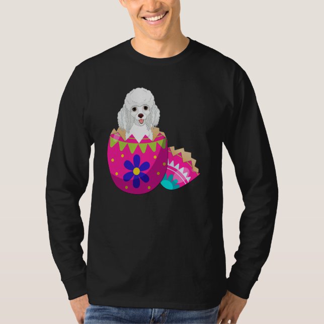 Baby Poodle Hatching From Easter Egg Easter Day T Shirt (Framsida)