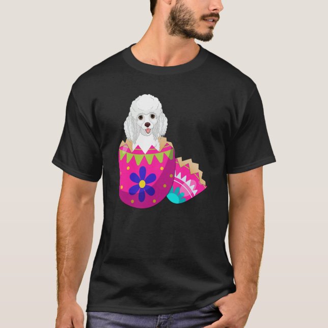 Baby Poodle Hatching From Easter Egg Easter Day T Shirt (Framsida)