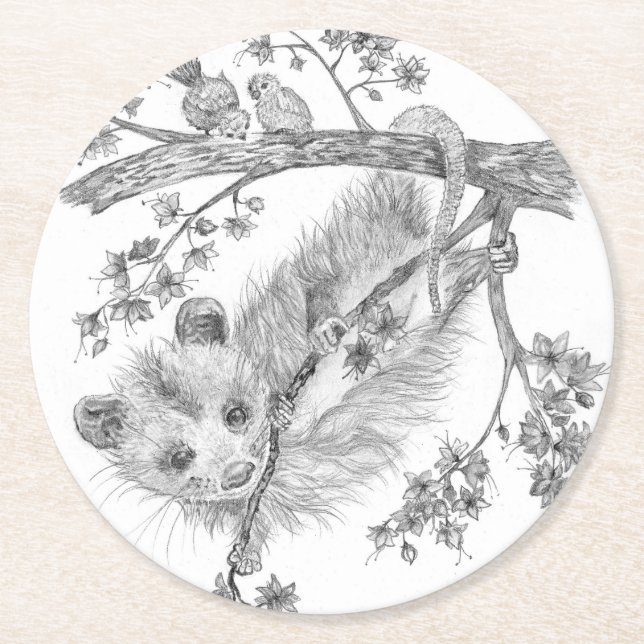 Baby Possum Papper Underlägg Rund (Framsidan)