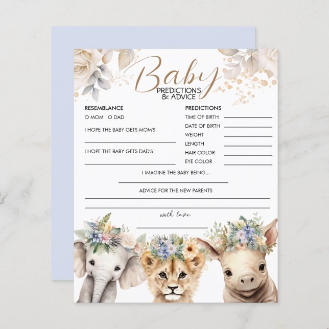 Baby Predictions & Advice Boy Safari Baby Shower (Fram/baksida)