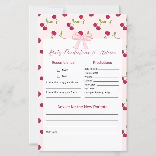 Baby Predictions Advice Cherry On Top Baby Shower  (Framsida)