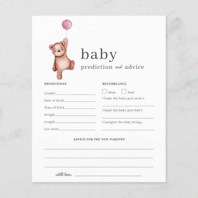 Baby Predictions and Advice Baby Shower Game Girl (Framsida)
