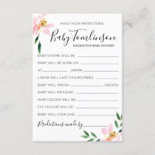 Baby Predictions Baby Shower Game Card för rosa Bl Inbjudningar