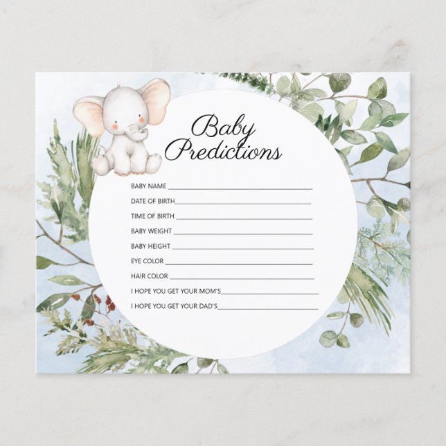 Baby Predictions Elephant Boy Baby Shower Game (Framsida)
