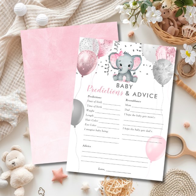 Baby Predictions Girl Elephant Shower Game Inbjudningar (Baby Predictions Girl Elephant Shower Game Invitation)