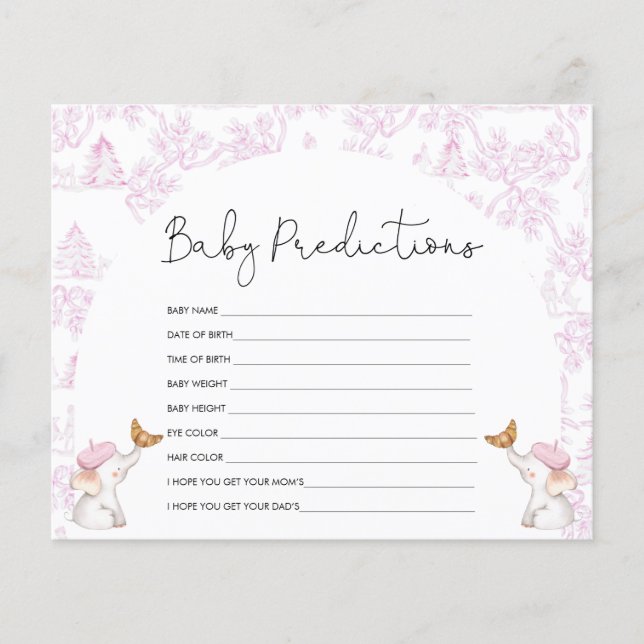 Baby Predictions Rosa Toile Baby Shower Game (Framsida)