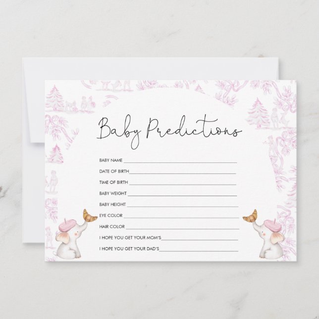 Baby Predictions Rosa Toile Baby Shower Game Inbjudningar (Framsida)