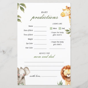 Baby Predictions Safari Animals Baby Shower Game