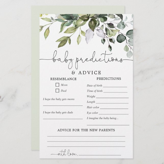 Baby-prediktionskort könneutralt enkelt (Fram/baksida)