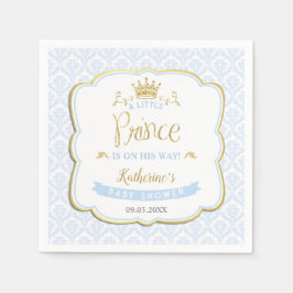 Baby Prince Blue Damask Guld Krona Baby Shower Pappersservett
