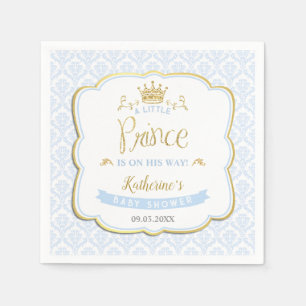 Baby Prince Blue Damask Guld Krona Baby Shower Pappersservett