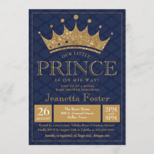 Baby Prince Guld Krona Baby Shower-inbjudan för ba Inbjudningar
