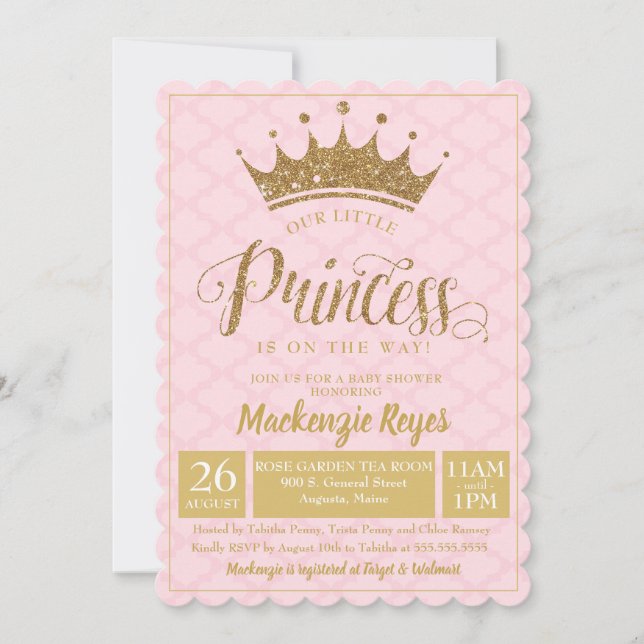 Baby Princess Guld Krona Baby Shower-inbjudan Inbjudningar (Framsida)