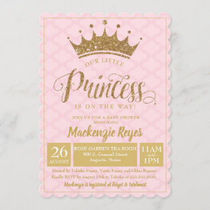 Baby Princess Guld Krona Baby Shower-inbjudan Inbjudningar