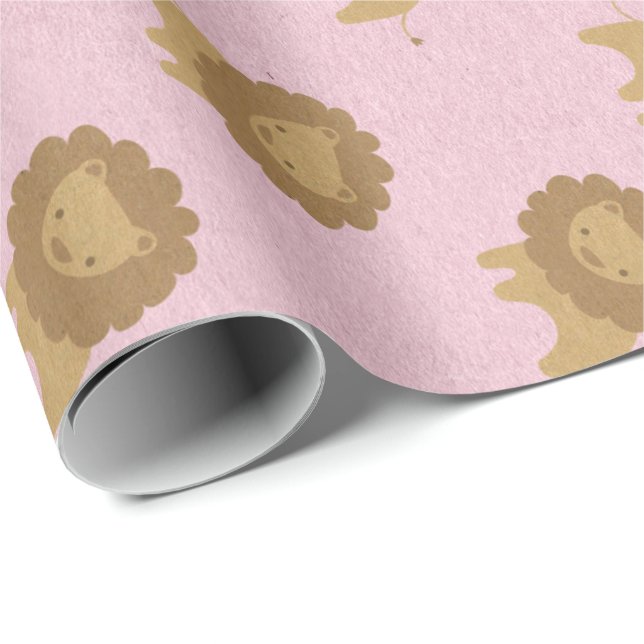 Baby Princess Pastel Rosa ros Brown Lejon Presentpapper (Rullad Hörn)