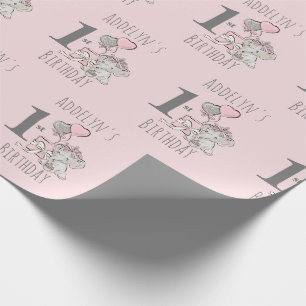 Baby prinsessa elefant flicka rosa 1-års födelseda presentpapper