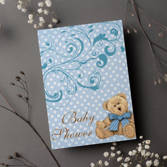 Baby-programinbjudan för Cute Blue Polka dots Inbjudningar (Cute Blue Polka Dots BaBy Shower )