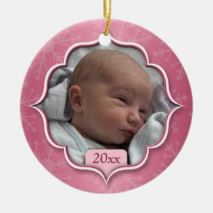 Baby prydnad för foto för första jul rosa julgransprydnad keramik
