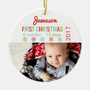 Baby prydnad för Snowflake för första jul keram Julgransprydnad Keramik