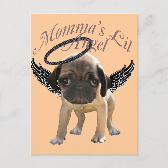 Baby Pug Ängel Vykort (Framsida)