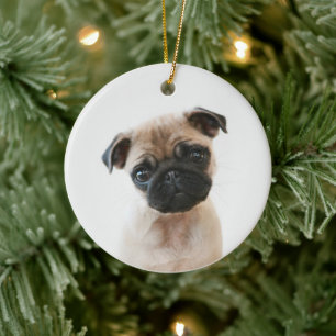 Baby Pug Porträtt Julgransprydnad Keramik