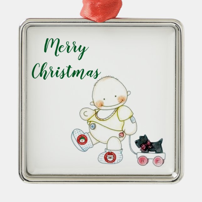 ***BABY PULLS WAGON*** CHRISTMAS ORNATION JULGRANSPRYDNAD METALL (Framsidan)