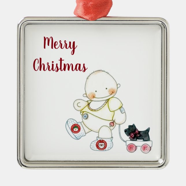 ***BABY PULLS WAGON*** CHRISTMAS ORNATION JULGRANSPRYDNAD METALL (Framsidan)