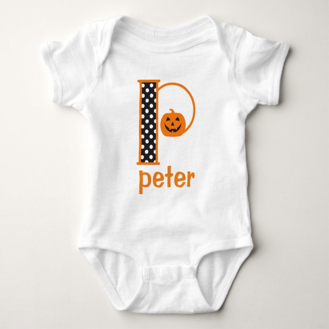 Baby Pumpkin Bodydräkt Halloween Monogram Initial  Tee Shirt (Framsida)
