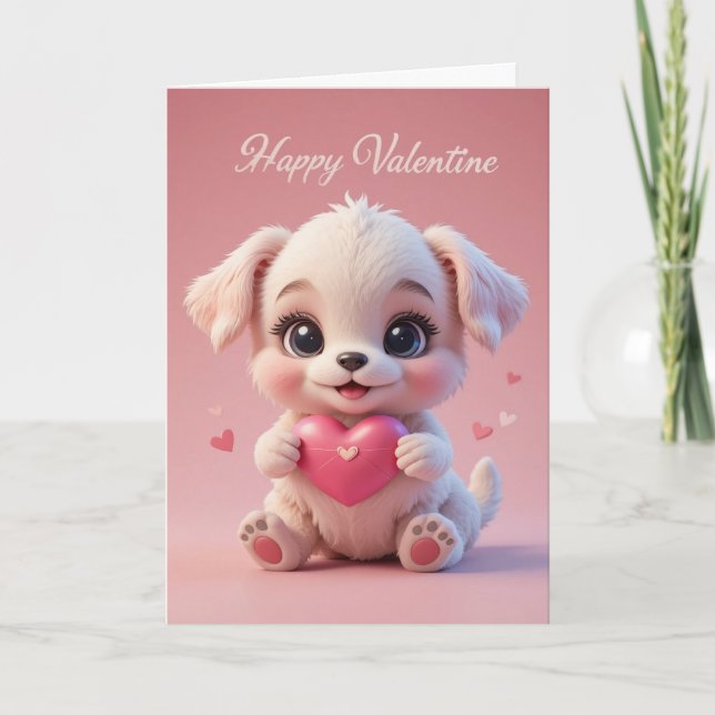  Baby Pup Valentine Cute Happy Valentines Day Love Kort (Framsida)