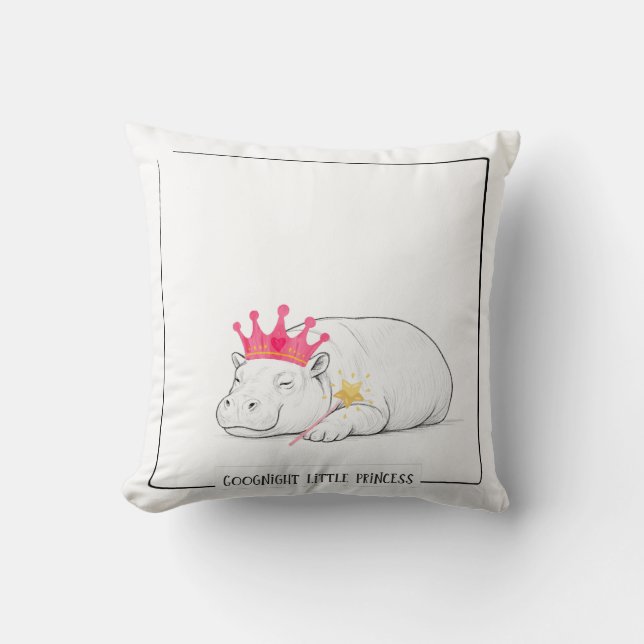 Baby Pygmy Hippo Princess Throw Pillow Kudde (Framsida)