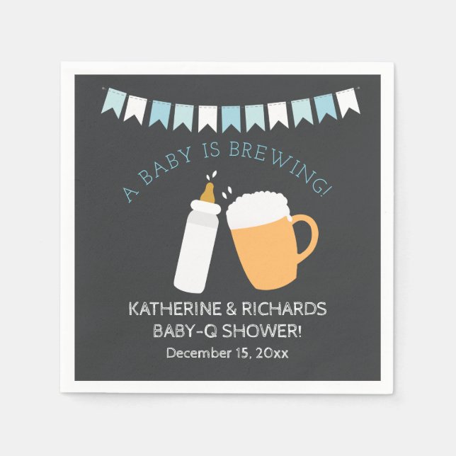 Baby-Q Baby är Brewing Boy Shower Napkin Pappersservett (Framsidan)