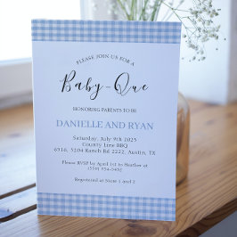 Baby Q Baby Shower Barbecue Checkded Boy Blue Inbjudningar