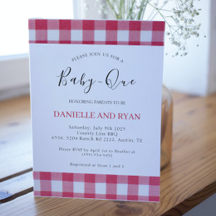 Baby Q Baby Shower Barbecue Checkded Red Couple Inbjudningar