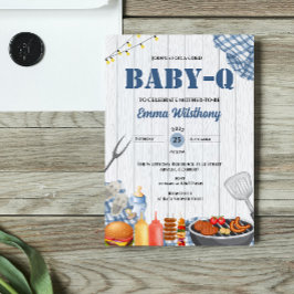 Baby-Q Baby Shower Boy Rustic BBQ Backyard Plaid  Inbjudningar