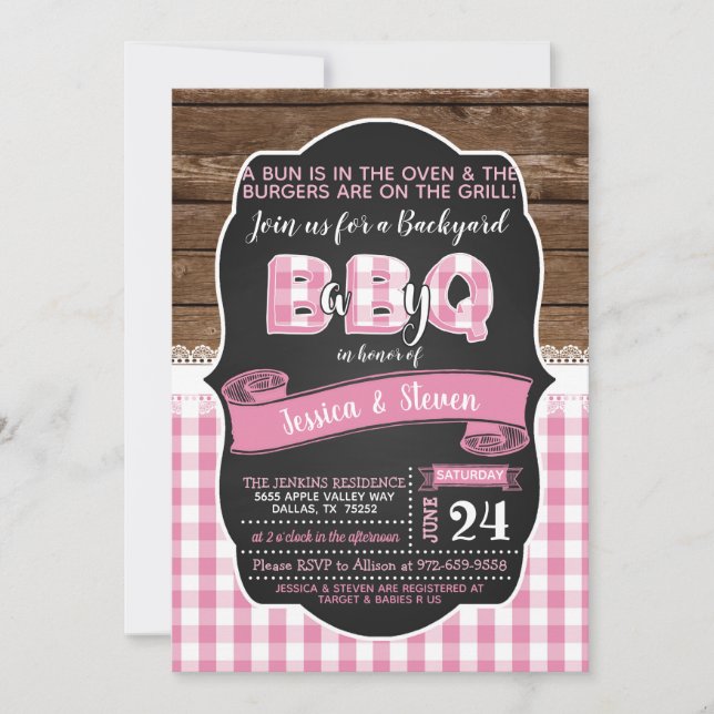 Baby Q Baby Shower-inbjudan för flicka - Rosa Inbjudningar (Framsida)