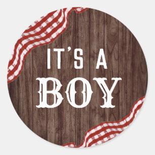 Baby-Q Backyard BBQ Gender Reveal Det är en pojke Runt Klistermärke