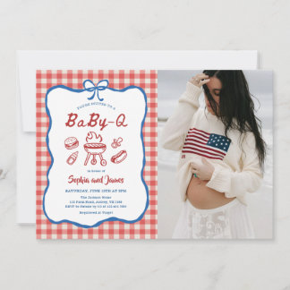 Baby Q Bakgårds grillfest 4 juli Baby Shower Foto Inbjudningar