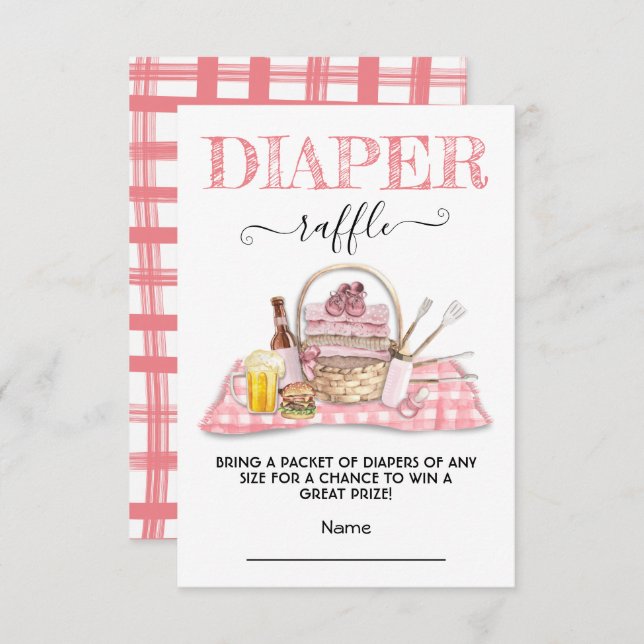 Baby Q Barbecue Shower Rosa Diaper Raffle Card Inbjudningar (Fram/baksida)
