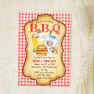 Baby Q BBQ-barbeck - röd babydusch Inbjudningar
