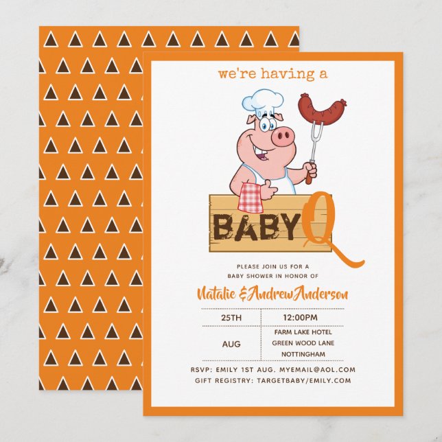 Baby-Q BBQ Cute Gris Chef Modern Boy Girl Inbjudningar (Fram/baksida)