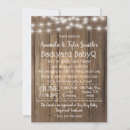 Baby-Q BBQ Wood Rustic Gender Neutral Baby Shower Inbjudningar
