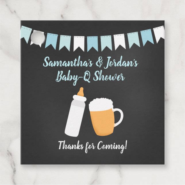 Baby-Q Boy Shower Beer Flaska Square Gåvor Etiketter (Framsida)